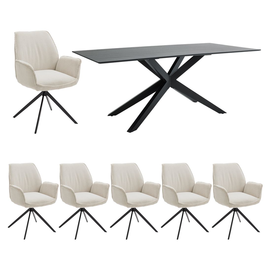 Musterring Essgruppe Tiama 7-tlg. Tisch 180x100cm Cord/Charakter-Eiche