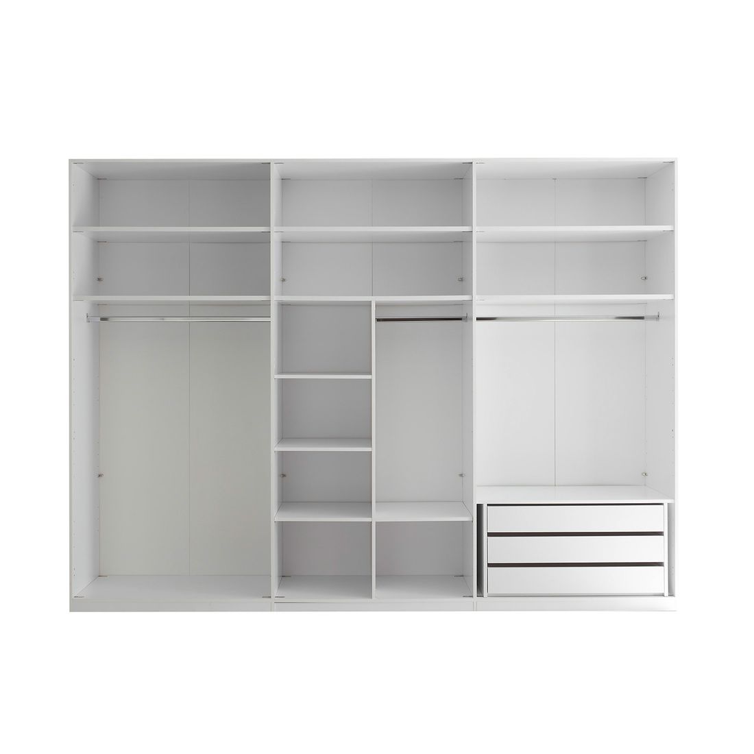 Drehtüren-Kleiderschrank Torvian 302x225cm mit Innenausstattung Weiß Hochglanz