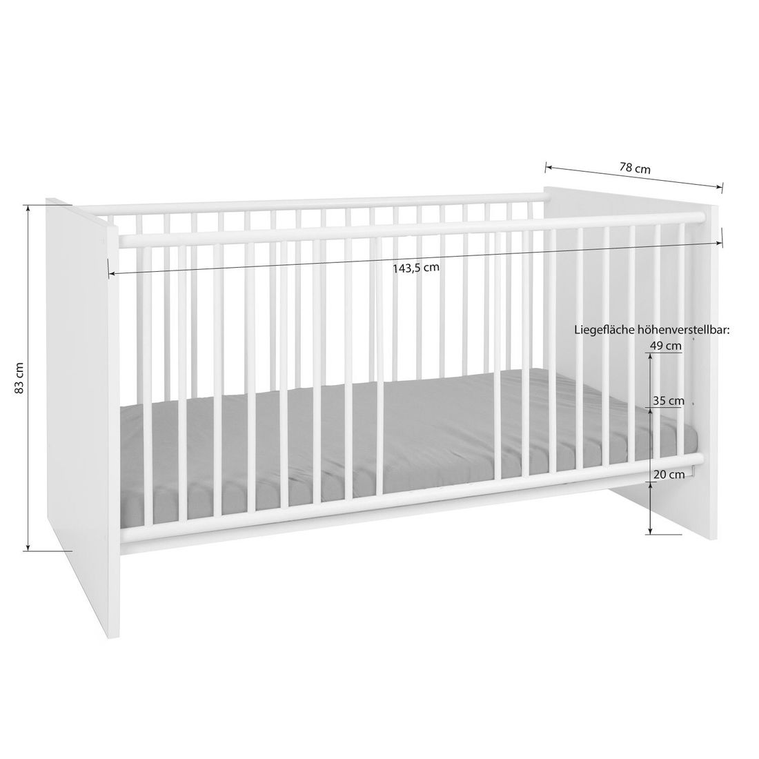 Babybett Folda teilmassiv mit Lattenrost und Schlupfsprossen