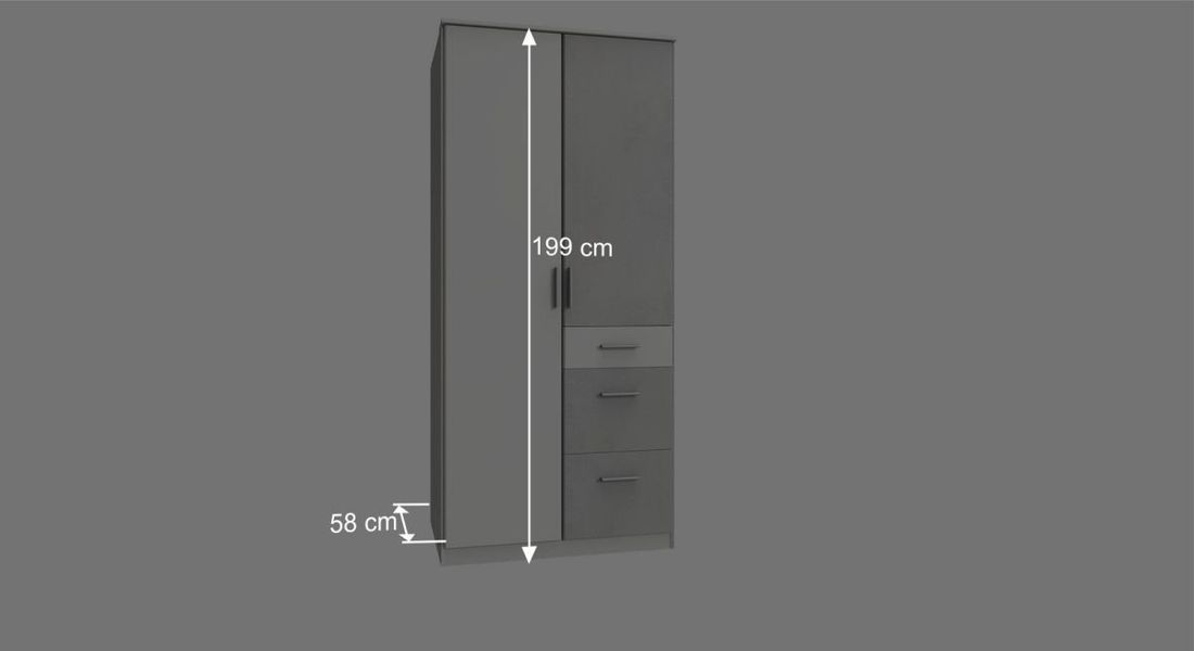 Drehtüren-Kleiderschrank Porvenir mit Schubladen und Innenausstattung H 199cm
