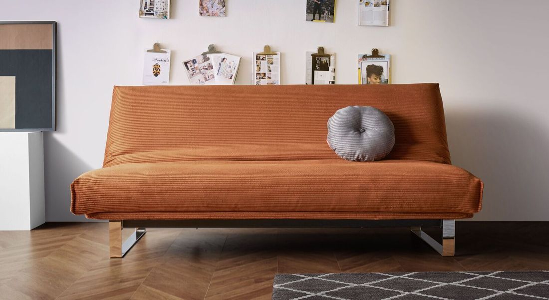 Schlafsofa Koshai Webstoff/Cord mit Lattenrost und Stauraum