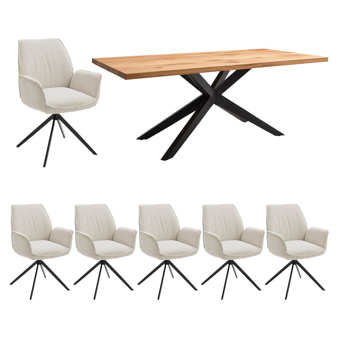 Musterring Essgruppe Tiama 7-tlg. Tisch 180x100cm Cord/Barock-Eiche