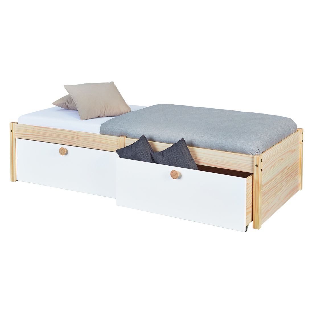 Bett Saffar Komfort Kiefer Massivholz mit Schubkasten