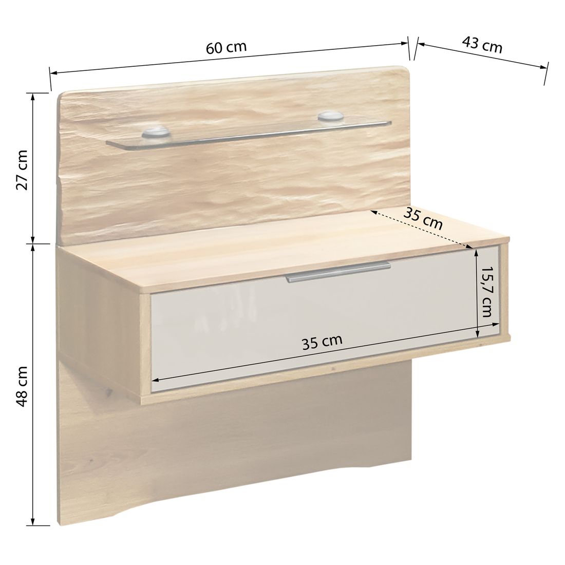 Nachttisch Nerja Eiche Dekor H 60cm
