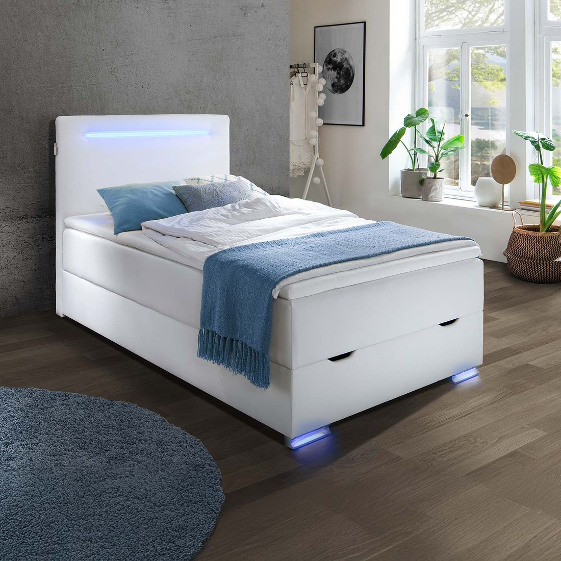 Boxspringbett Iniko Kunstleder mit Beleuchtung und Bettkasten