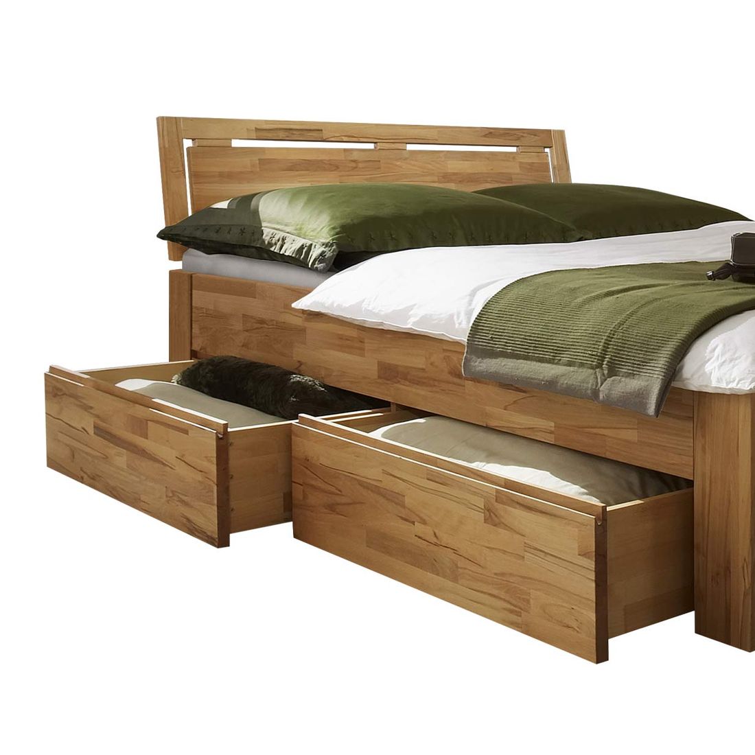 Doppelbett Andalucia Komfort Kernbuche Massivholz mit Schubkasten