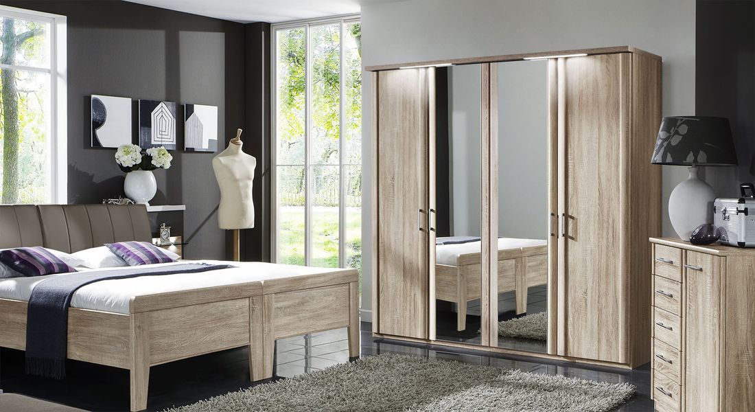 Drehtüren-Kleiderschrank Runcorn Eiche Dekor