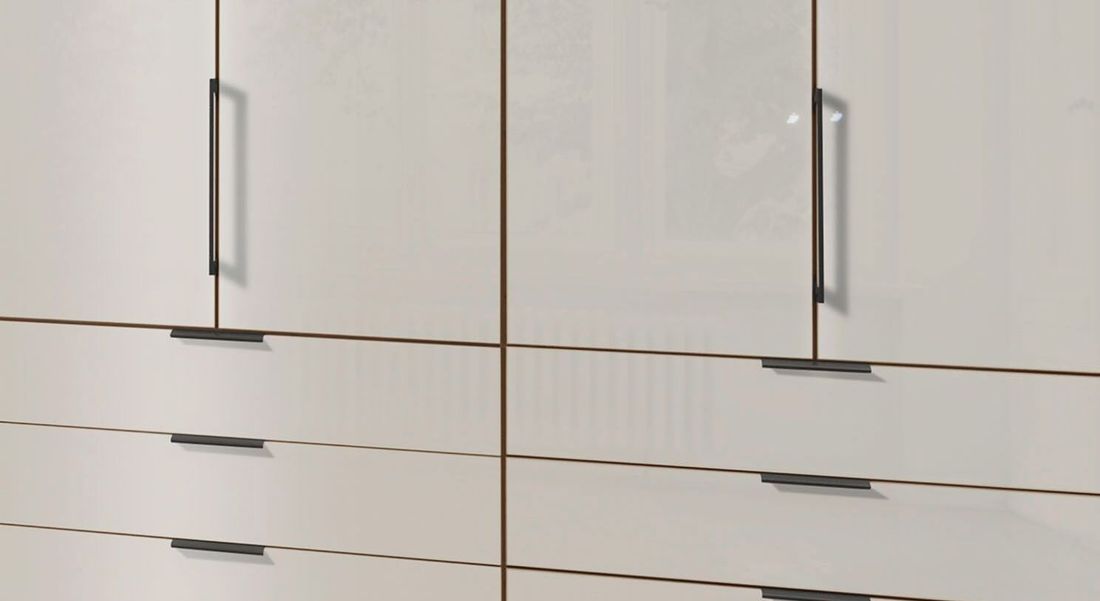 Drehtüren-Kleiderschrank Estiva Eiche Dekor mit Glasfront und Schubladen