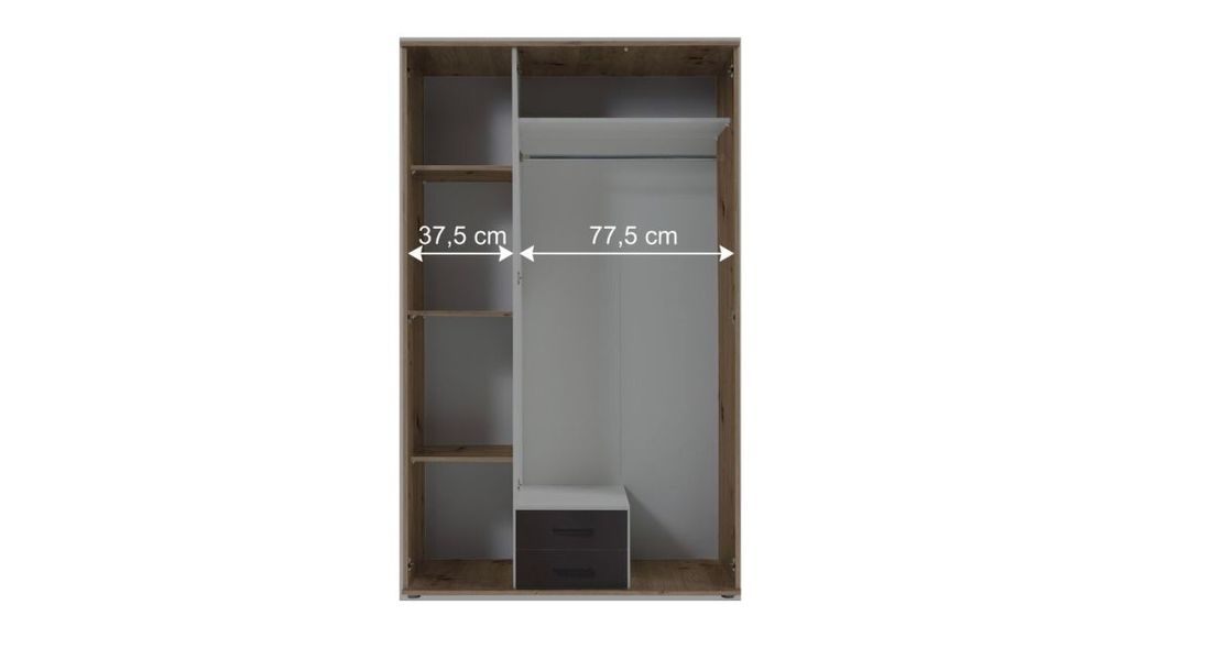 Drehtüren-Kleiderschrank Ponce mit Spiegel und Schubladen