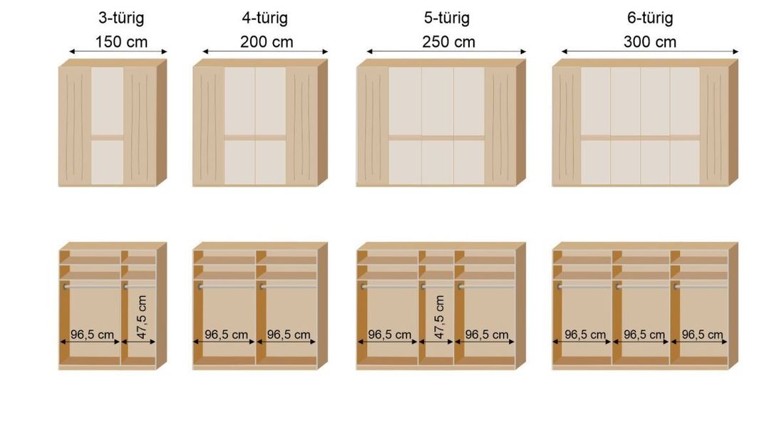 Drehtüren-Kleiderschrank Vitoria Eiche teilmassiv mit Spiegel