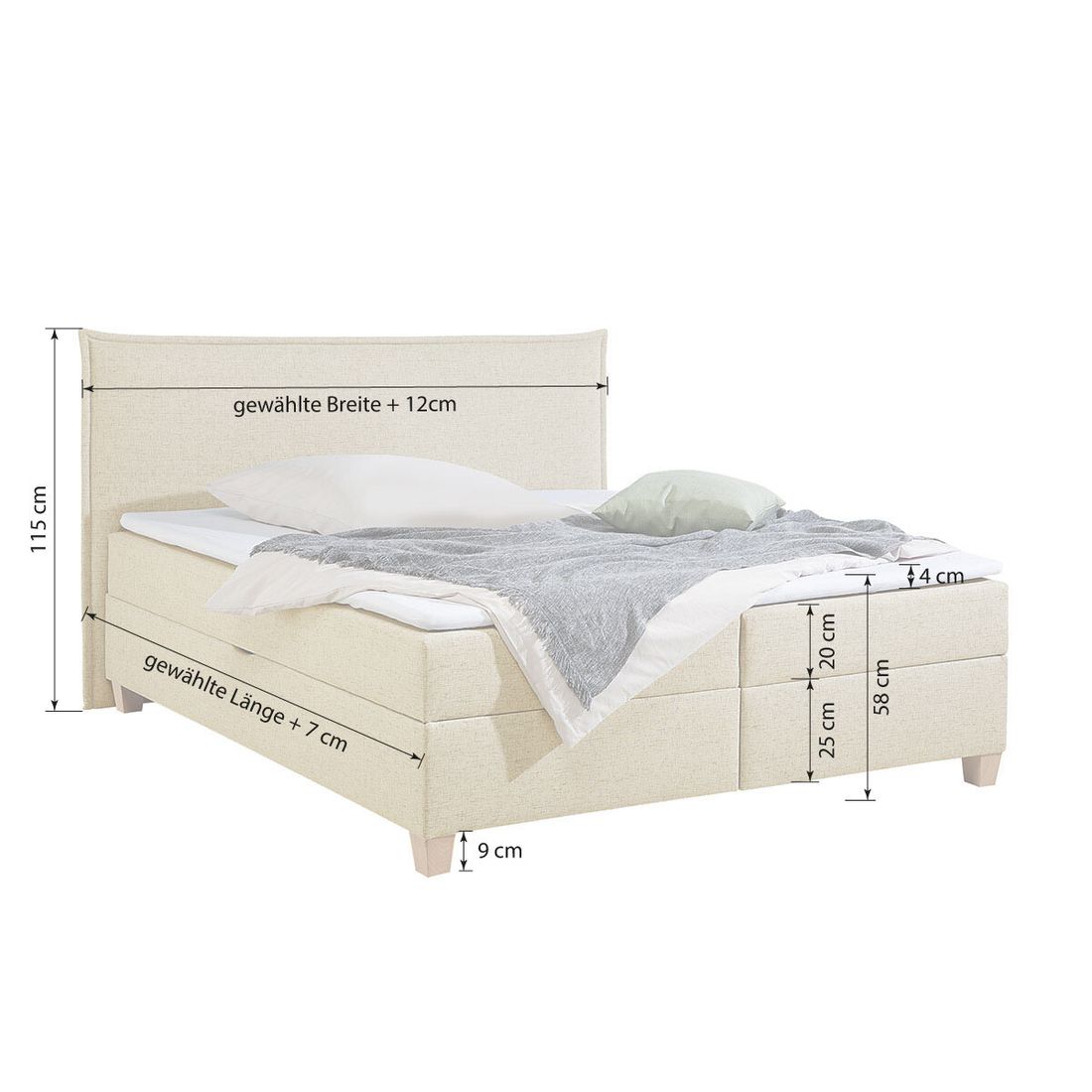 HOMELIV. Boxbett Zibo Webstoff mit Bettkasten