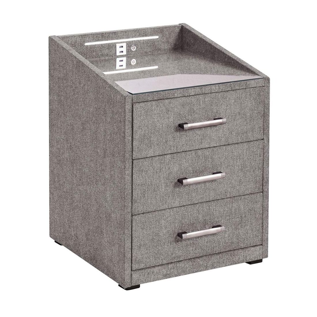 Polsternachttisch Darcy Webstoff H 61cm mit LED-Beleuchtung und USB-Anschluss