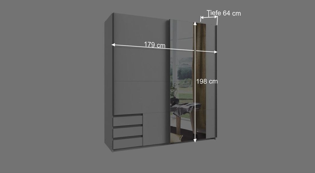 Schwebetüren-Kleiderschrank Essra mit Schubladen