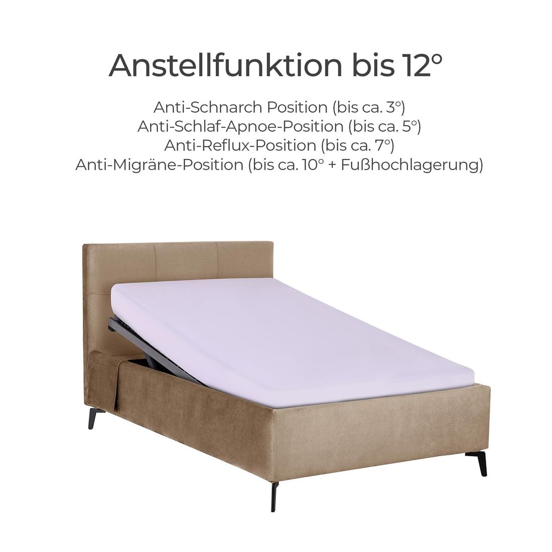 Polsterbett Josephine Komfort Velours mit Pflegebett-Funktion und Lattenrost