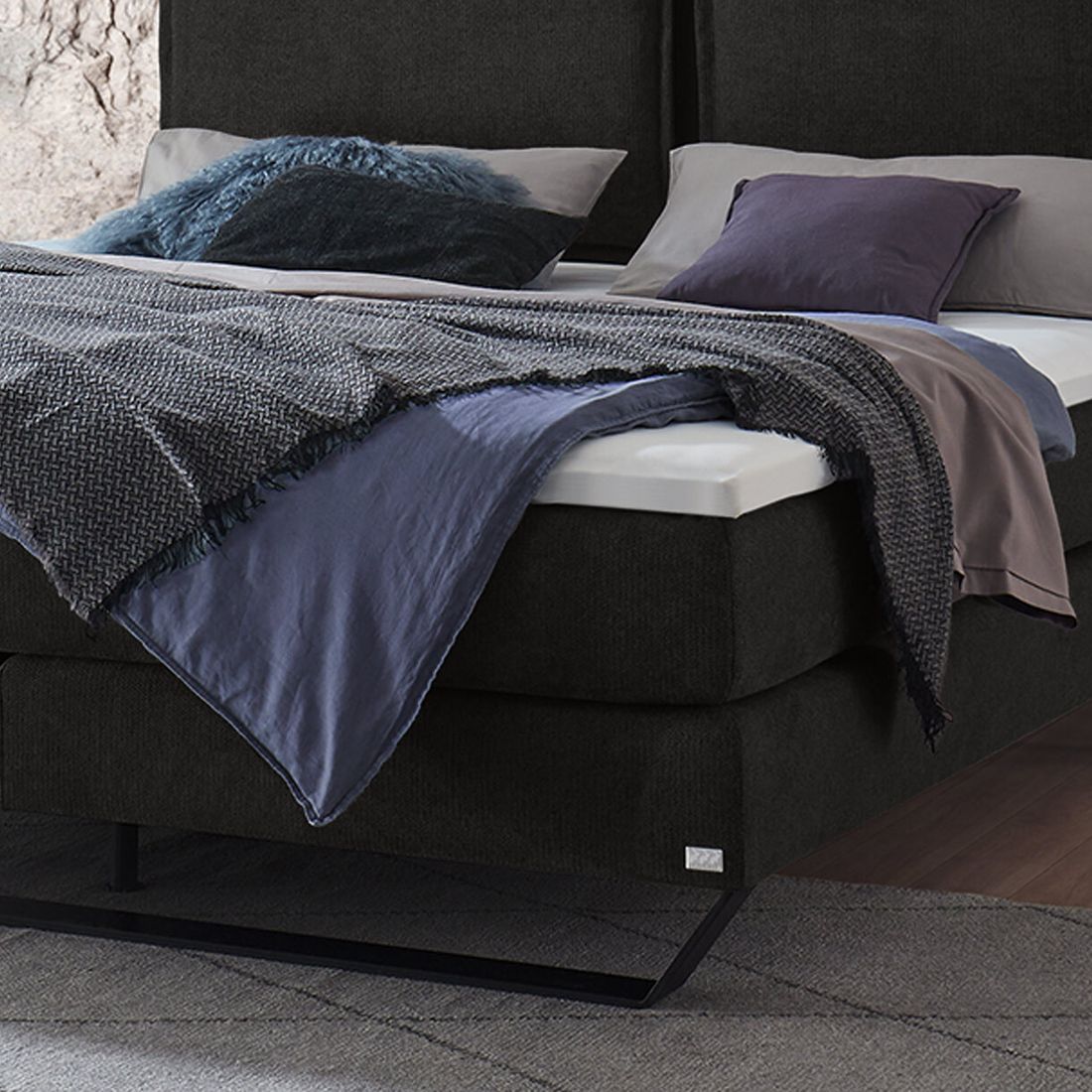 Boxspringbett Rimossa Velours-Strukturstoff