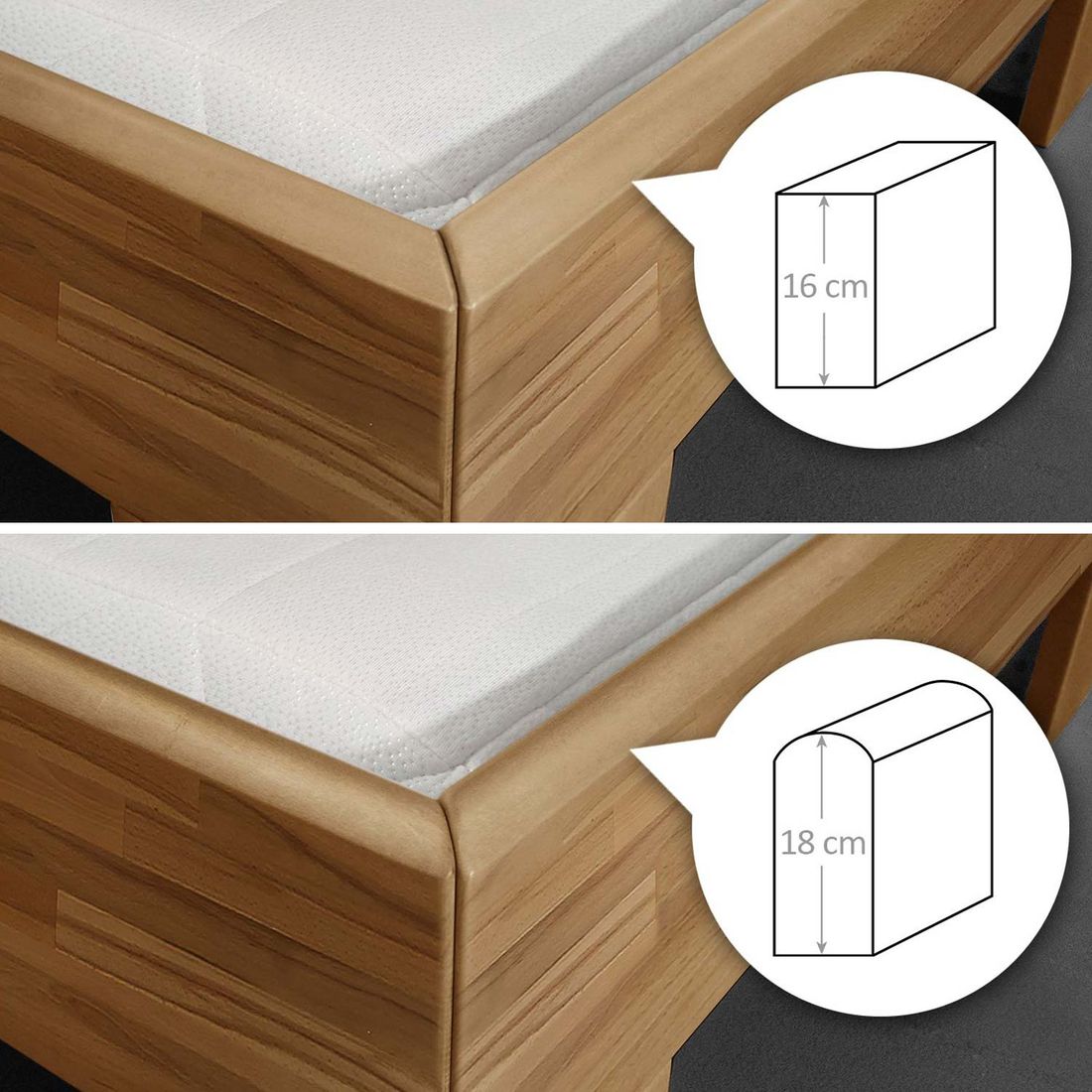 Bett Madrid Buche Massivholz ohne Kopfteil