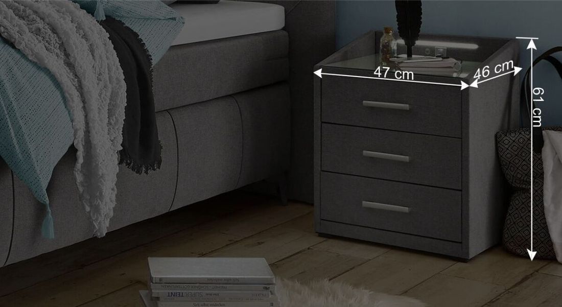 Polsternachttisch Aidan Microvelours H 61cm mit LED-Beleuchtung und USB-Anschluss