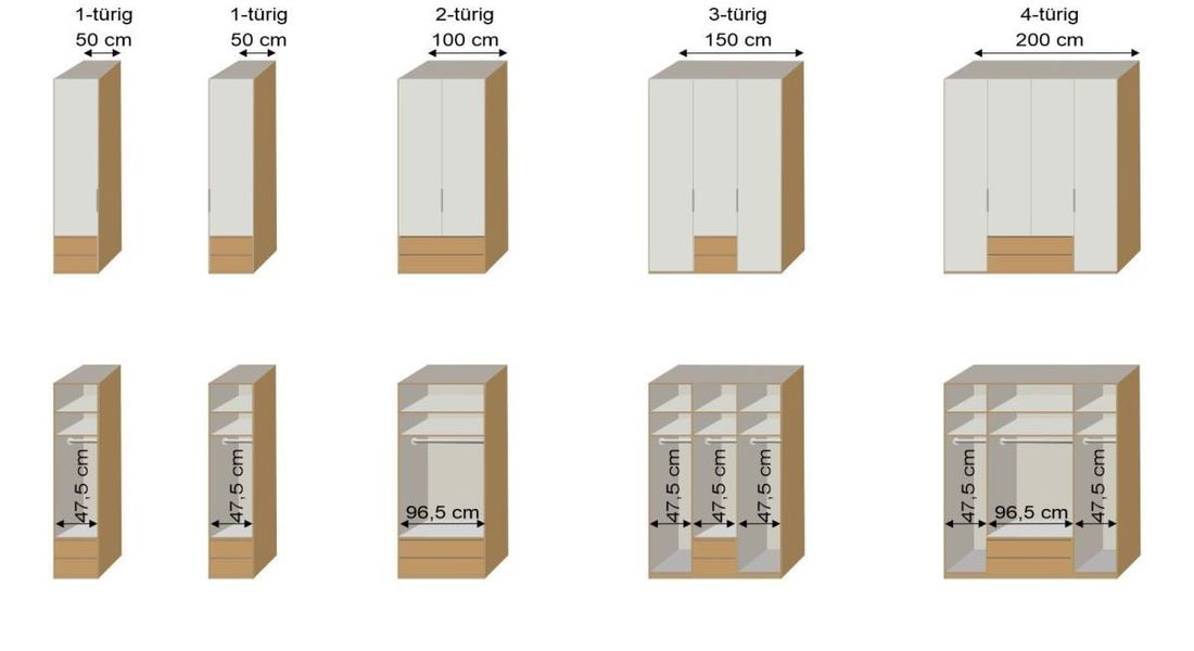 Interliving Drehtüren-Kleiderschrank 1205 Eiche Dekor mit Glasfront und Schubladen