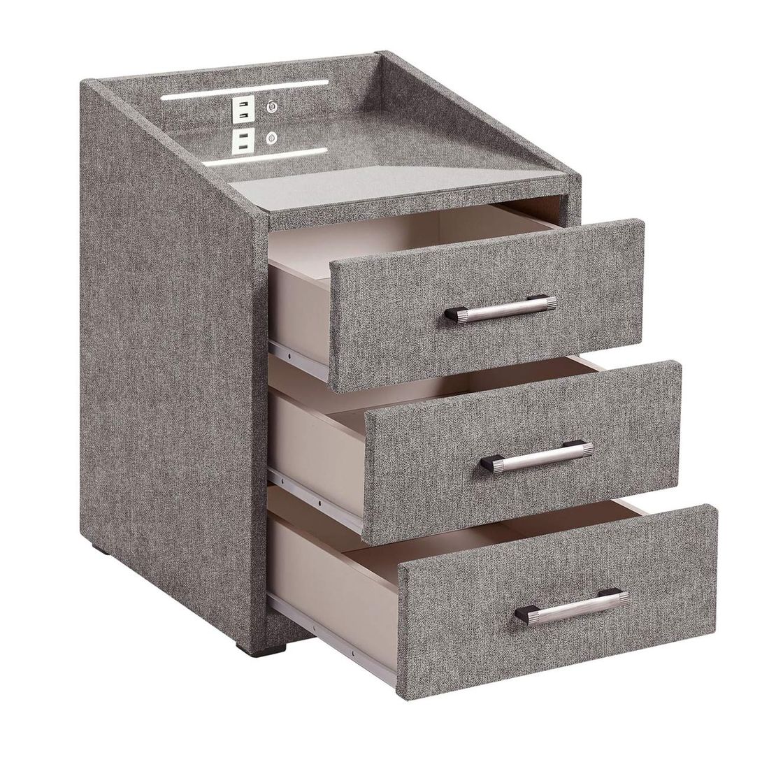 Polsternachttisch Darcy Webstoff H 61cm mit LED-Beleuchtung und USB-Anschluss