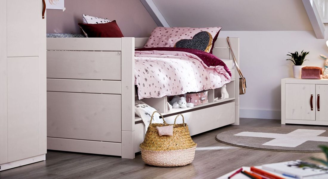 LIFETIME Sofa-Kojenbett Original Kiefer Massivholz mit Lattenrost und Schubkasten