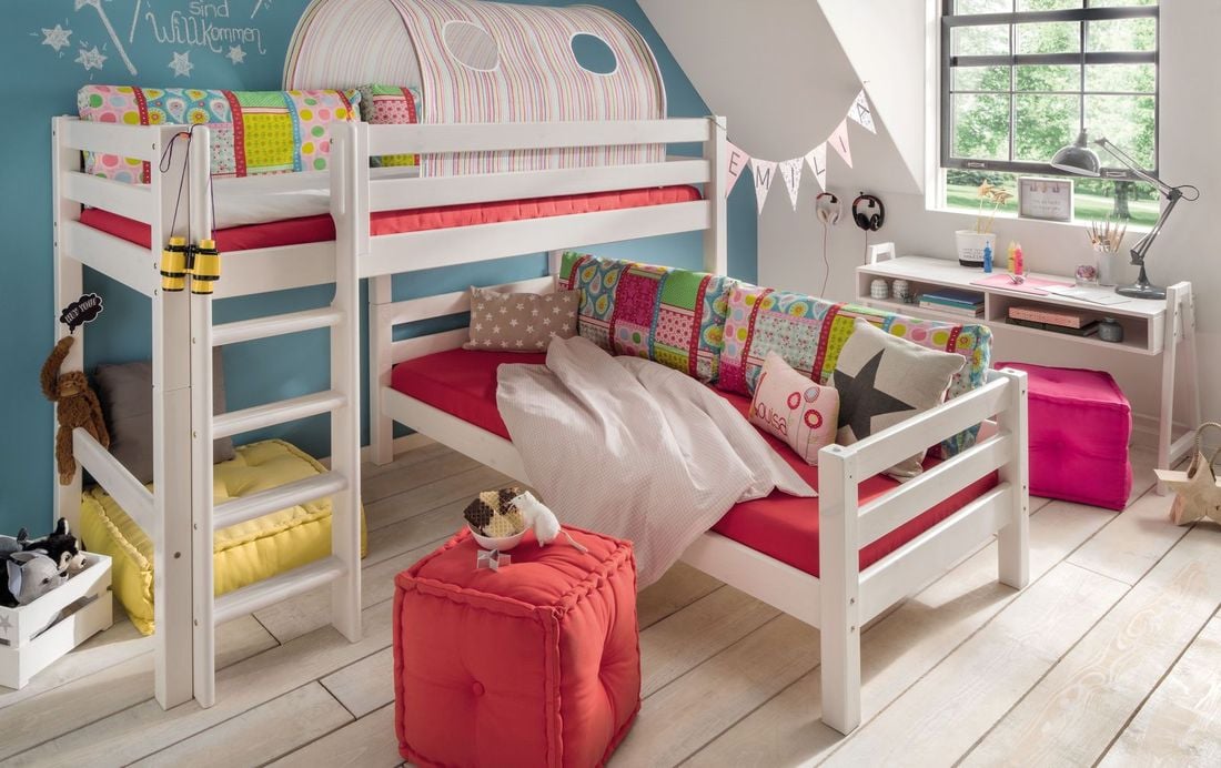 Etagenbett Kids Paradise für Dachschrägen Kiefer Massivholz mit Lattenrost