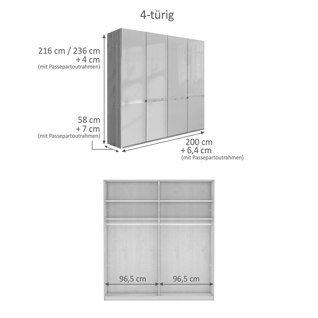 Drehtüren-Kleiderschrank Elanie Eiche Dekor mit Glasfront