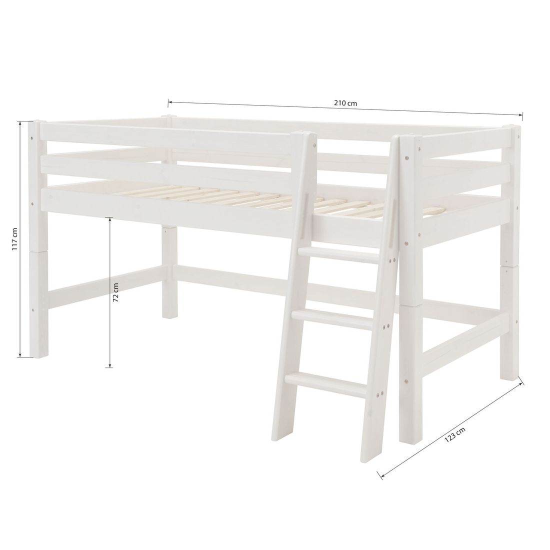 Mini-Hochbett Kids Paradise Kiefer Massivholz mit Lattenrost 90x200 cm