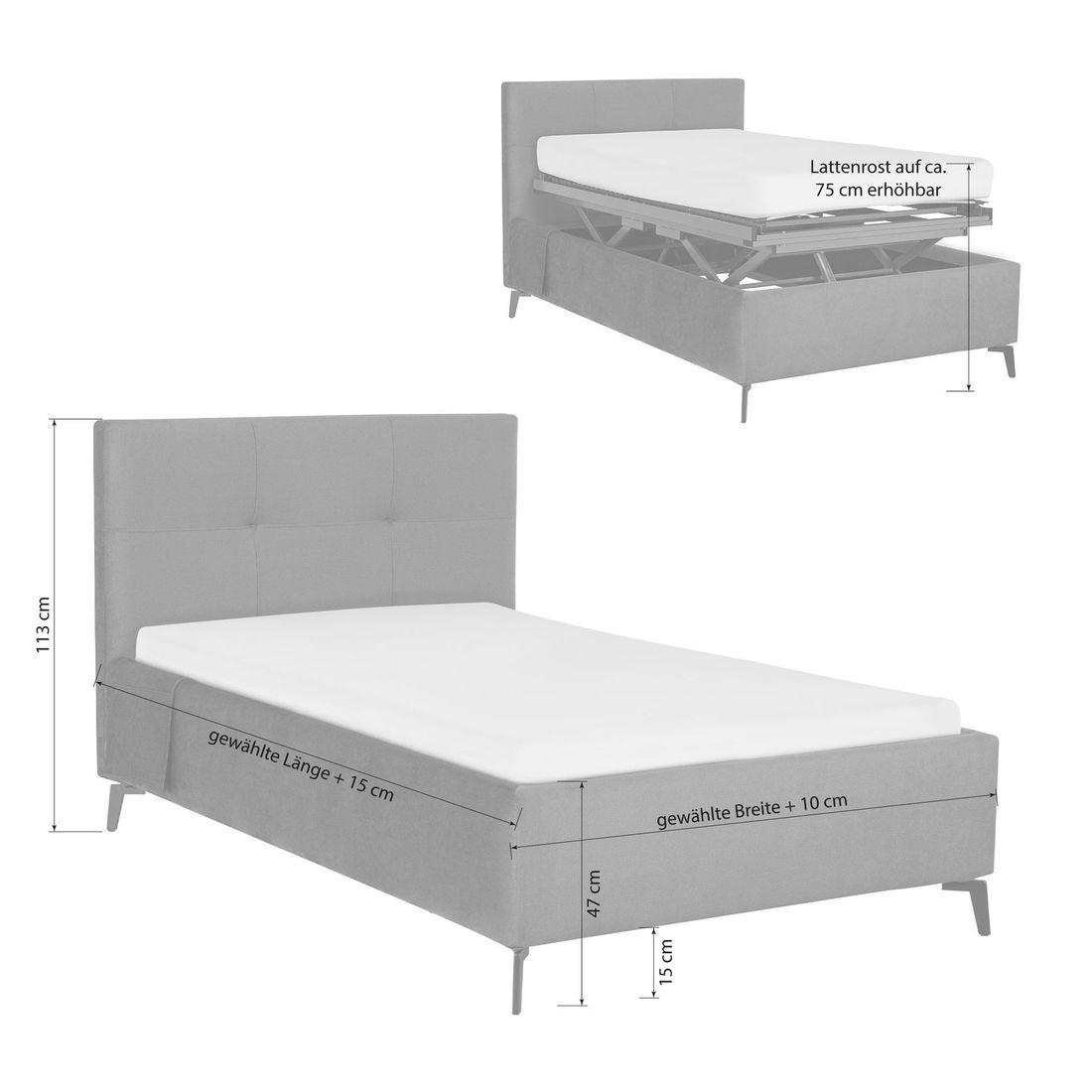 Polsterbett Josephine Komfort Velours mit Pflegebett-Funktion und Lattenrost