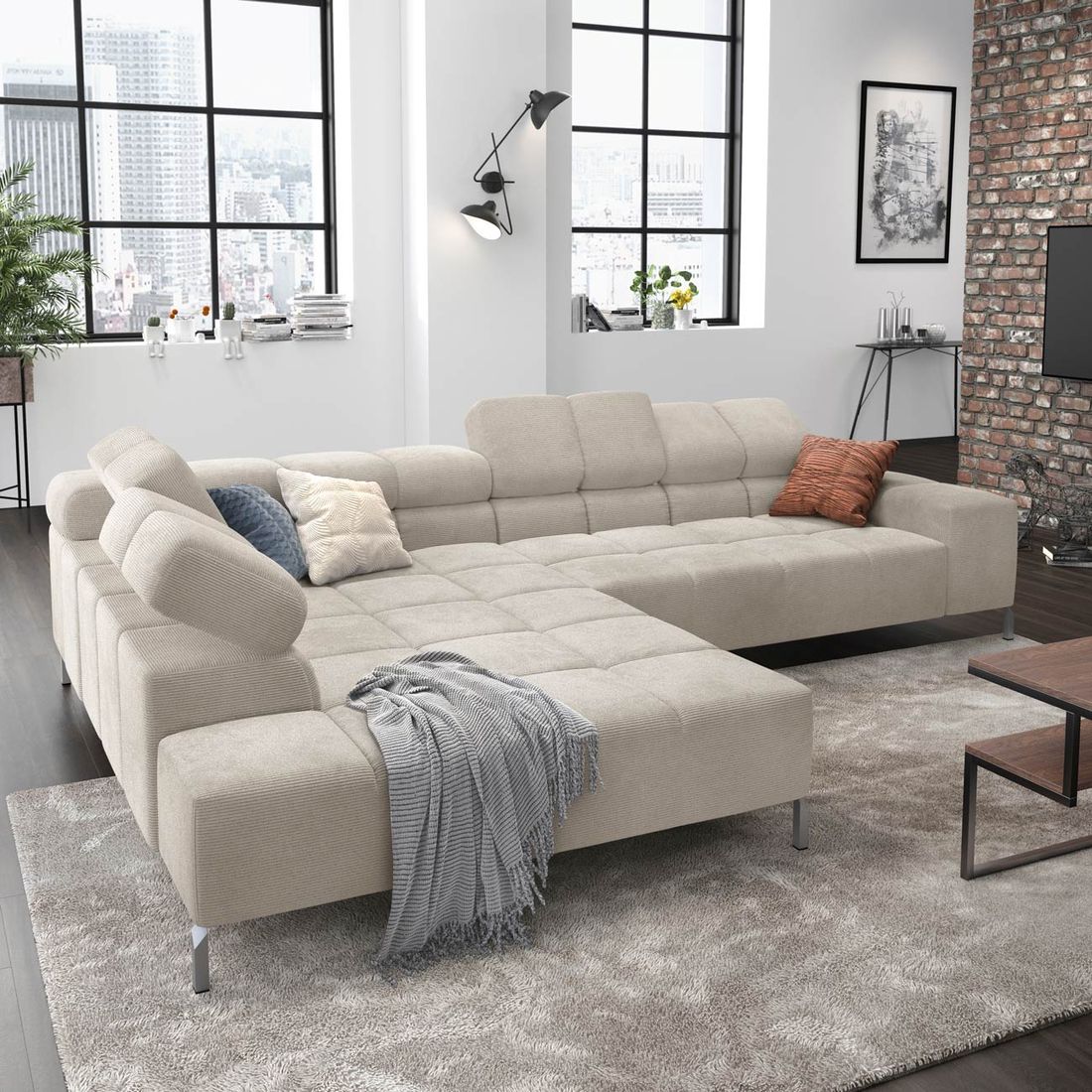 HOMELIV. Ecksofa Cambridge 321x216x85cm Feincord