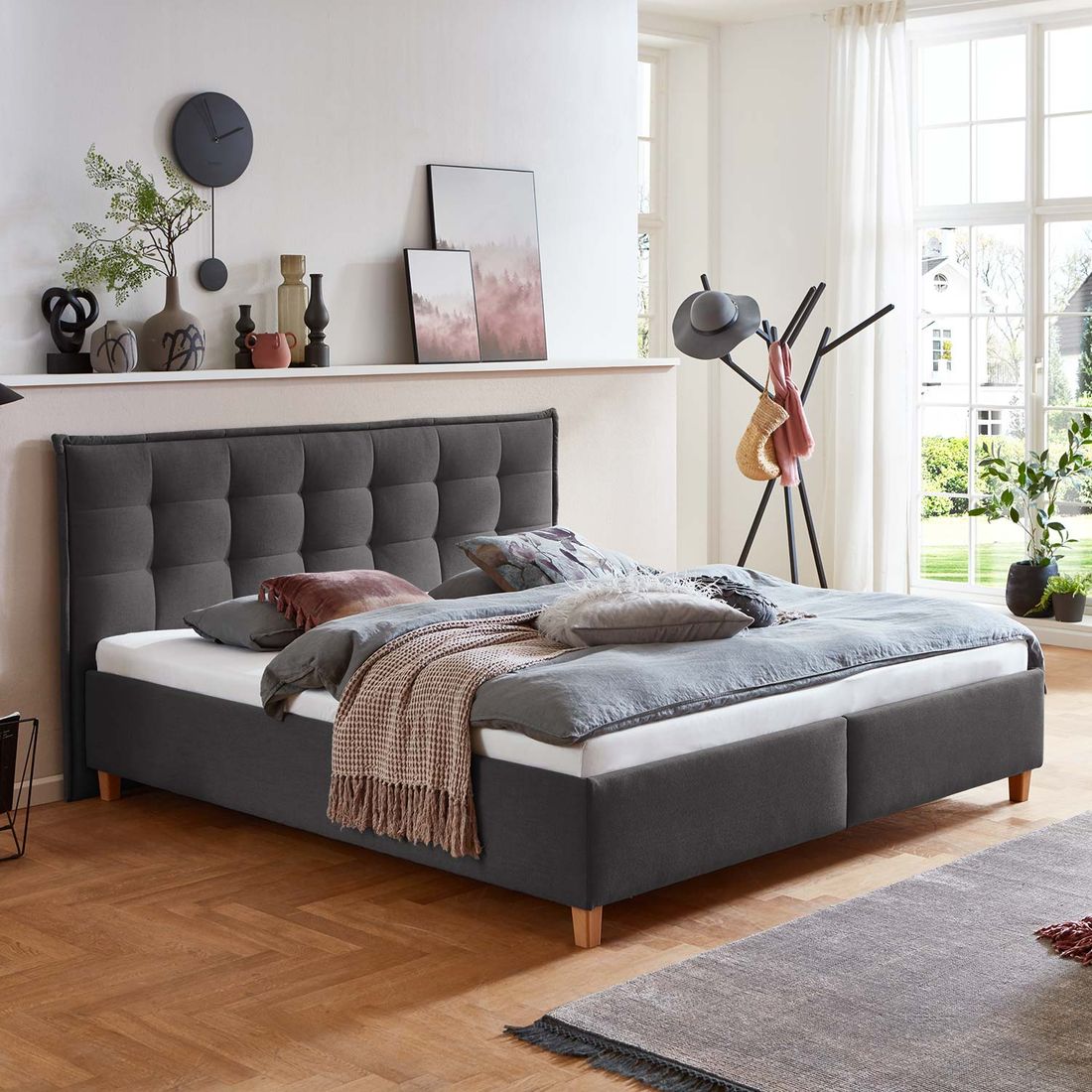 HOMELIV. Polsterbett Lusaka Webstoff mit Bettkasten