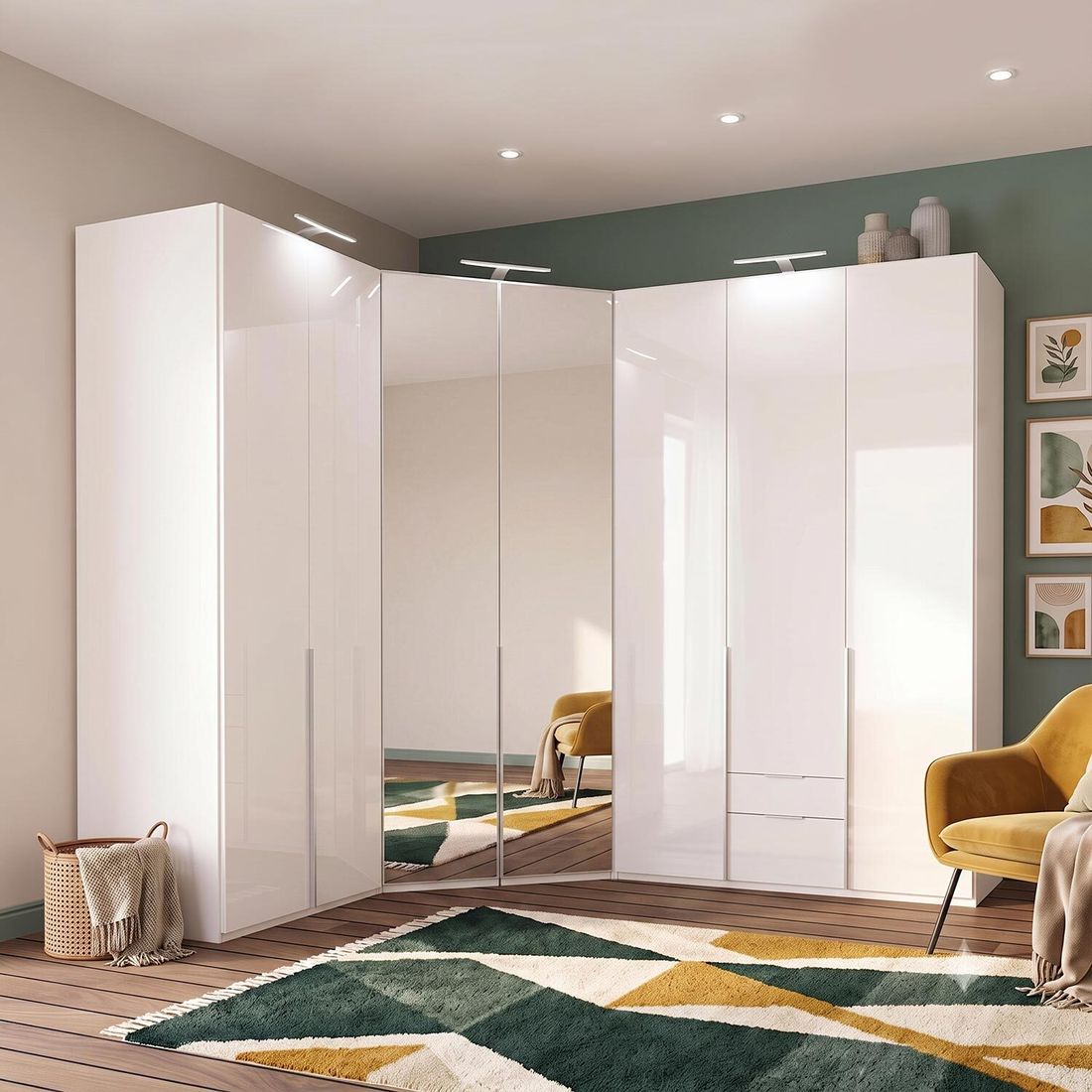 Eck-Kleiderschrank Esperia mit Beleuchtung