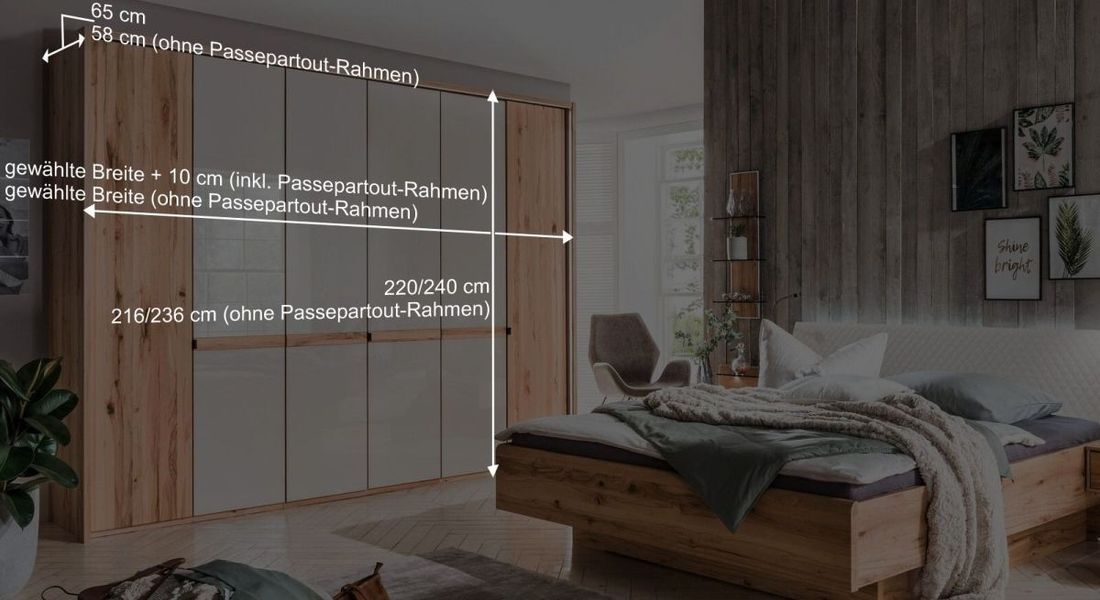 Drehtüren-Kleiderschrank Leandra Kernbuche teilmassiv mit Glasfront