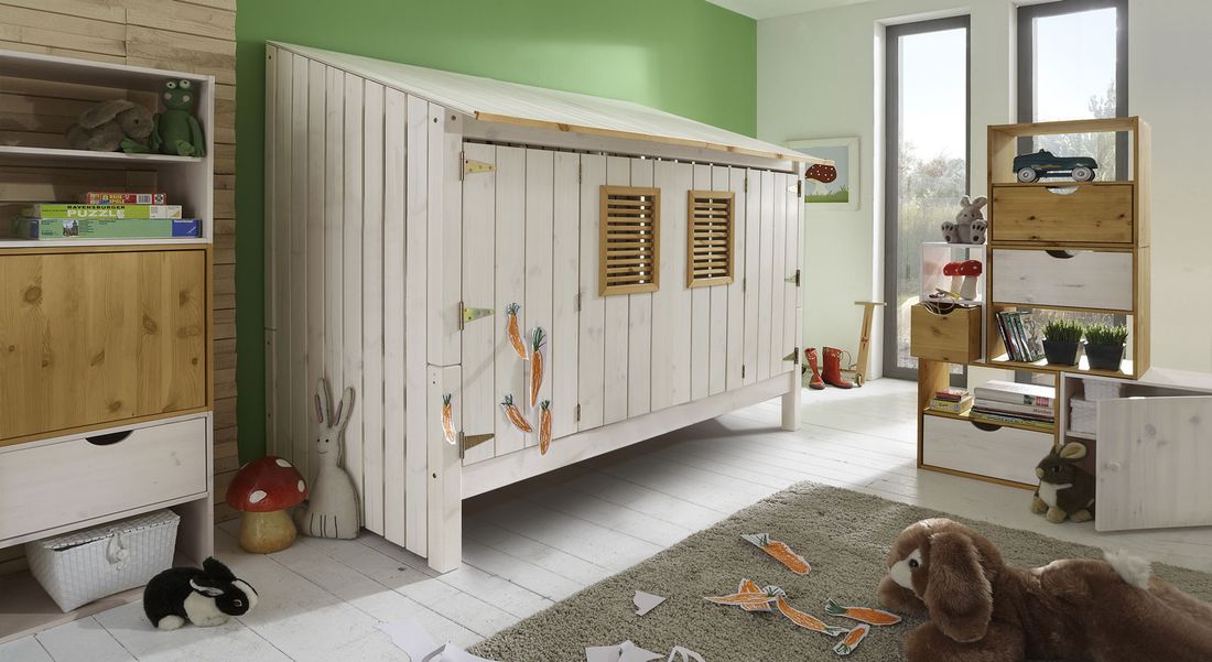 Hüttenbett Strandhaus Kiefer Massivholz mit Lattenrost
