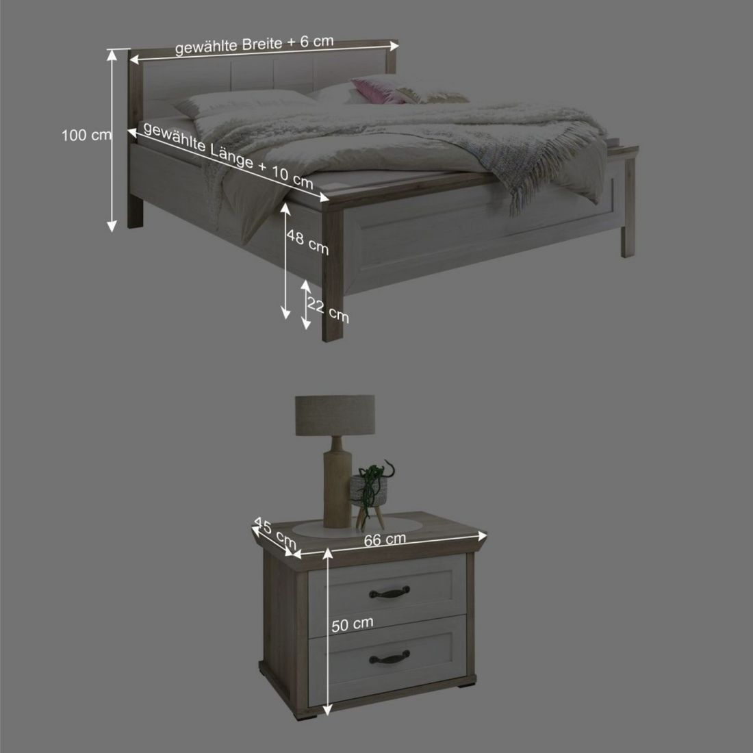 Bett Diaro Komfort Eiche Dekor mit Nachttischen 180x200cm