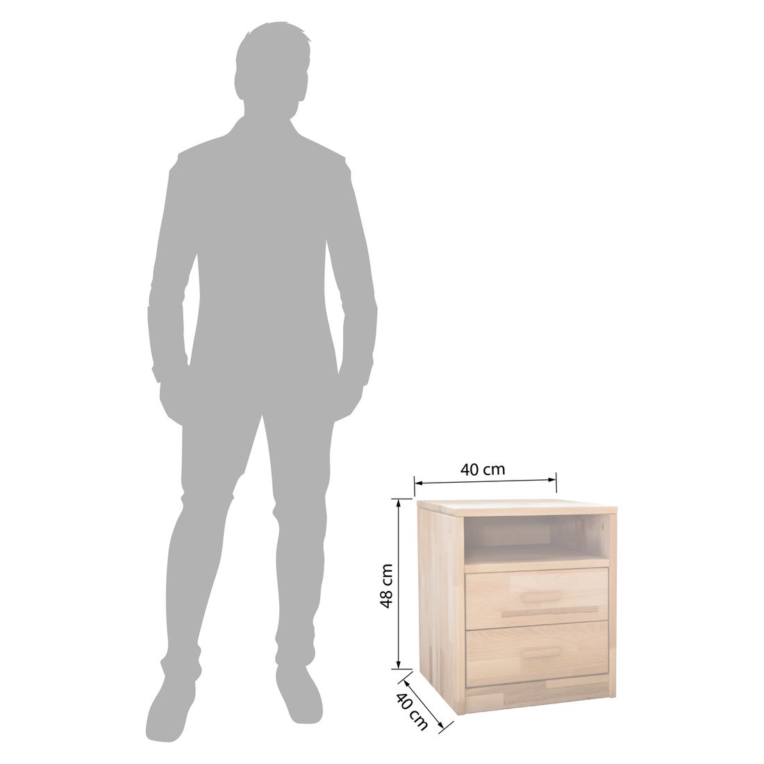 HOMELIV. Nachttisch Luise Kernbuche Massivholz H 48cm