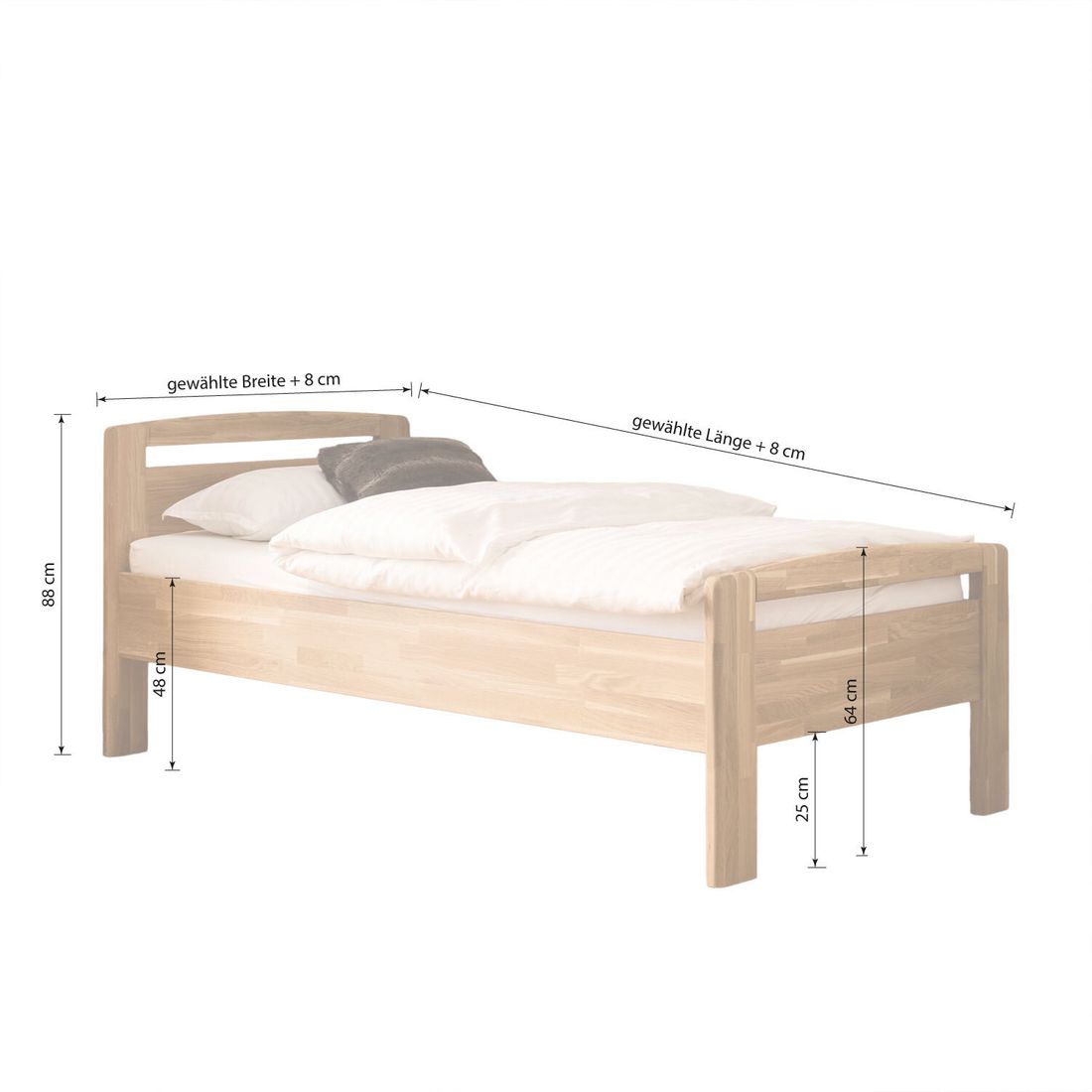 HOMELIV. Seniorenbett Luise Komfort Wildeiche Massivholz