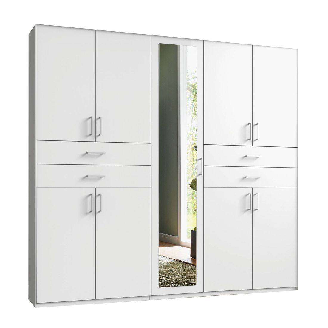 Drehtüren-Kleiderschrank Elmsley mit Spiegel und Schubladen