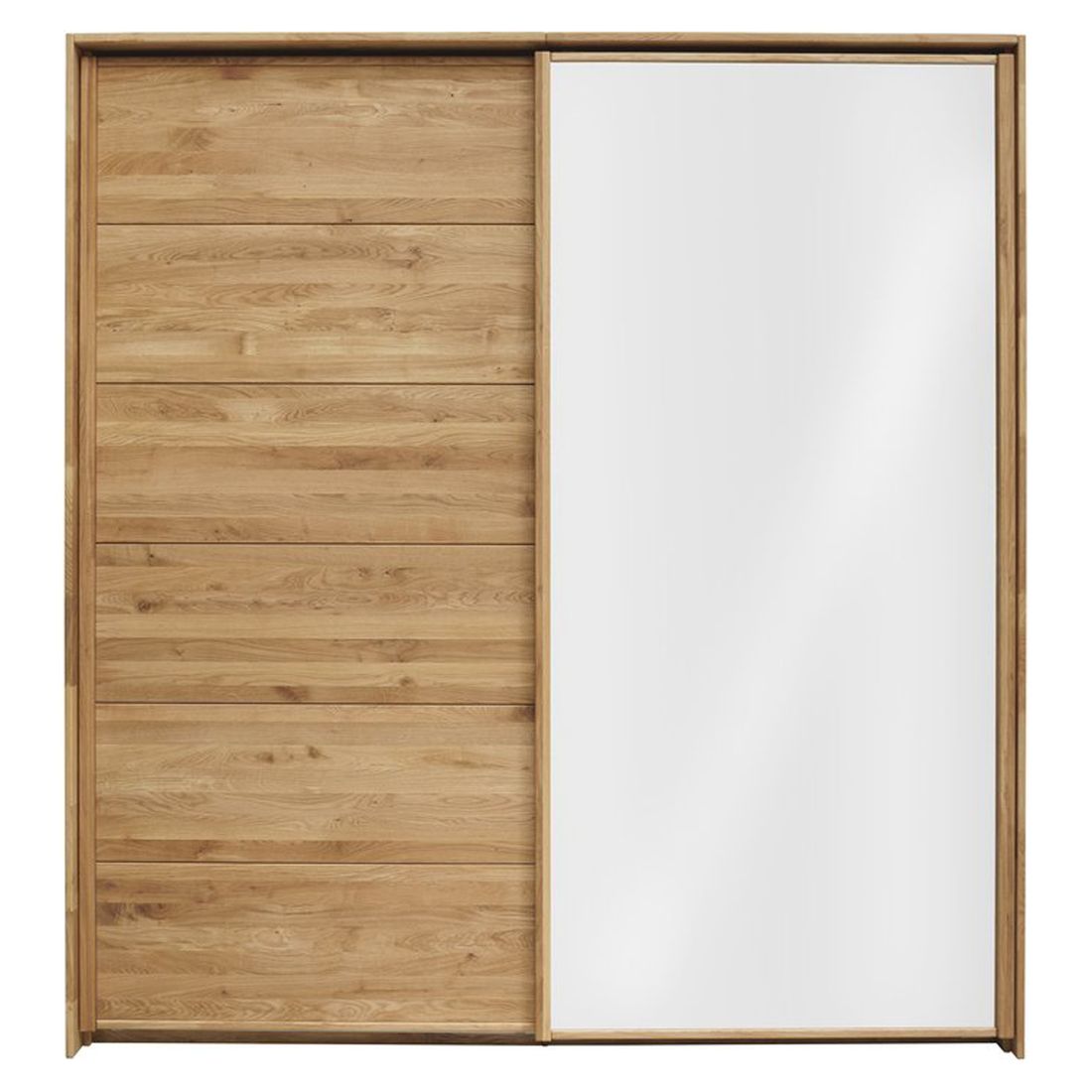 Schwebetüren-Kleiderschrank Roseville Wildeiche Massivholz mit Spiegel