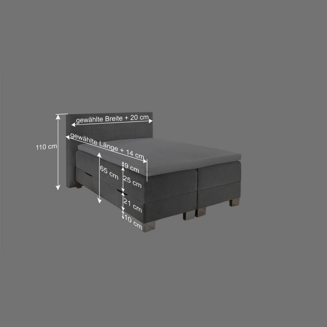 Boxspringbett Kenan Webstoff mit Bettkasten