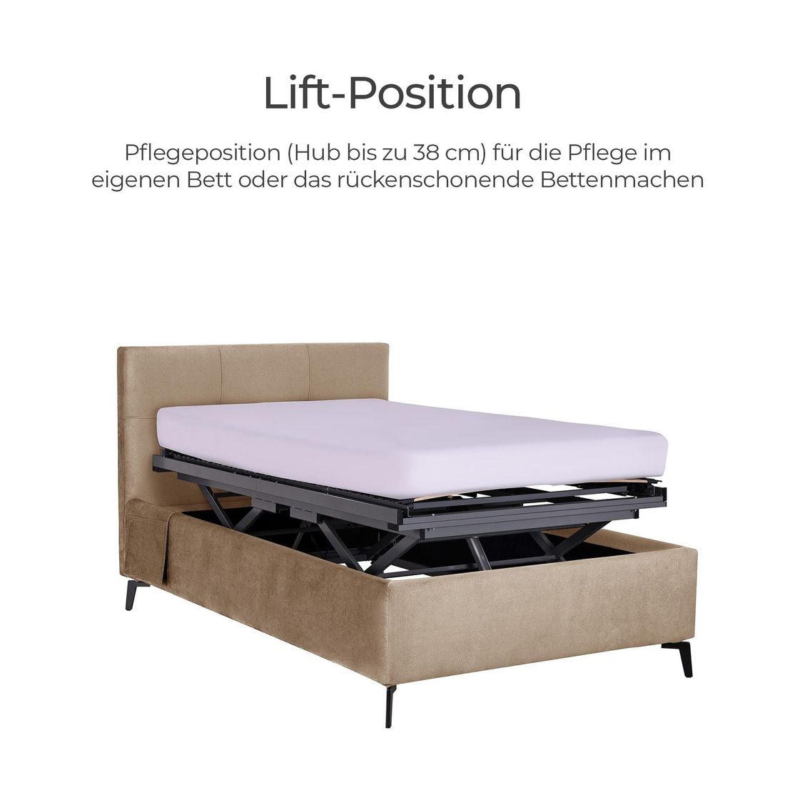 Polsterbett Josephine Komfort Velours mit Pflegebett-Funktion und Lattenrost