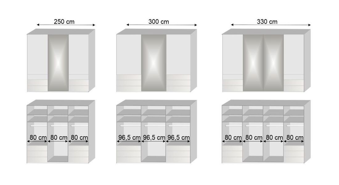 Schwebetüren-Kleiderschrank Tanaria mit Spiegel und Schubladen