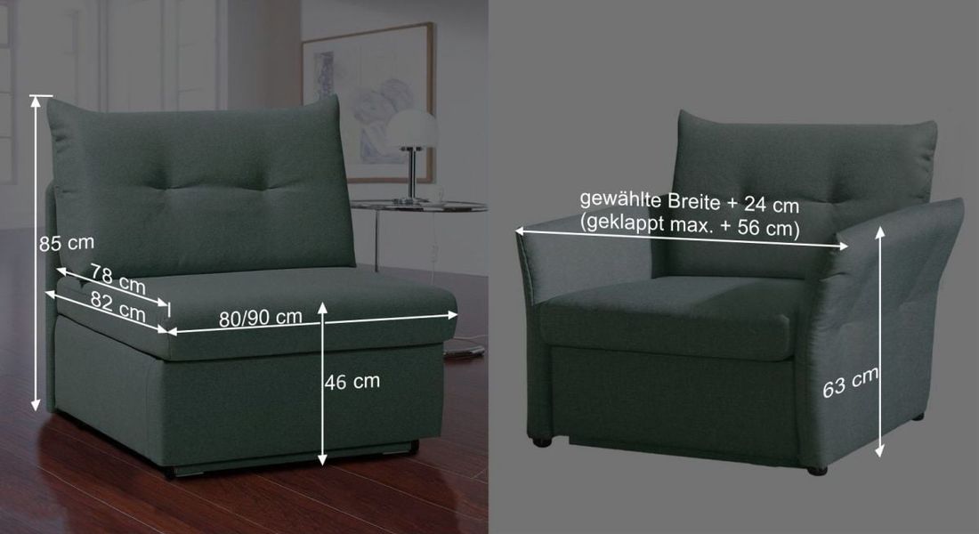 Schlafsessel Retford Webstoff/Velours mit Bettkasten