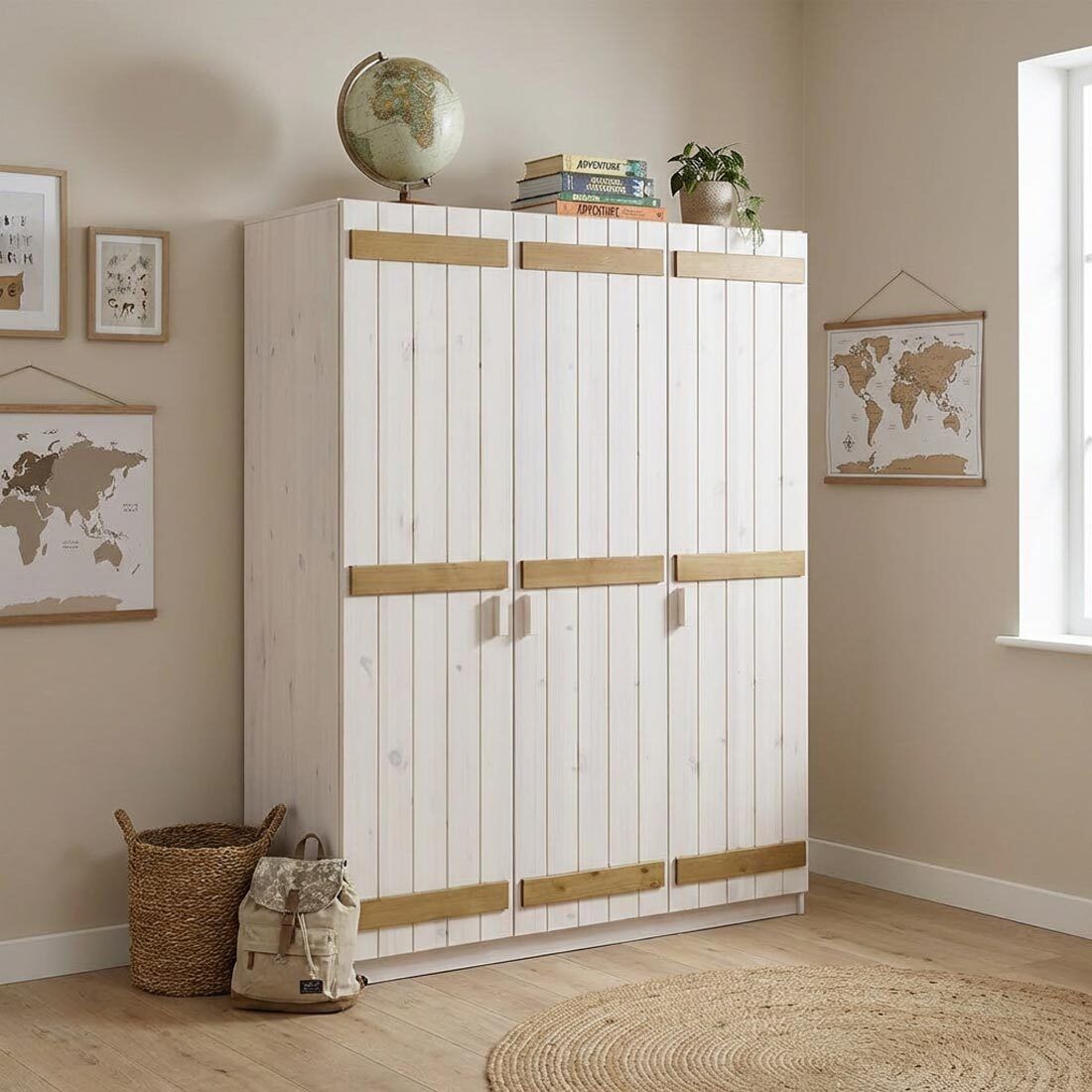 Drehtüren-Kleiderschrank Kids Paradise Kiefer Massivholz H 194cm