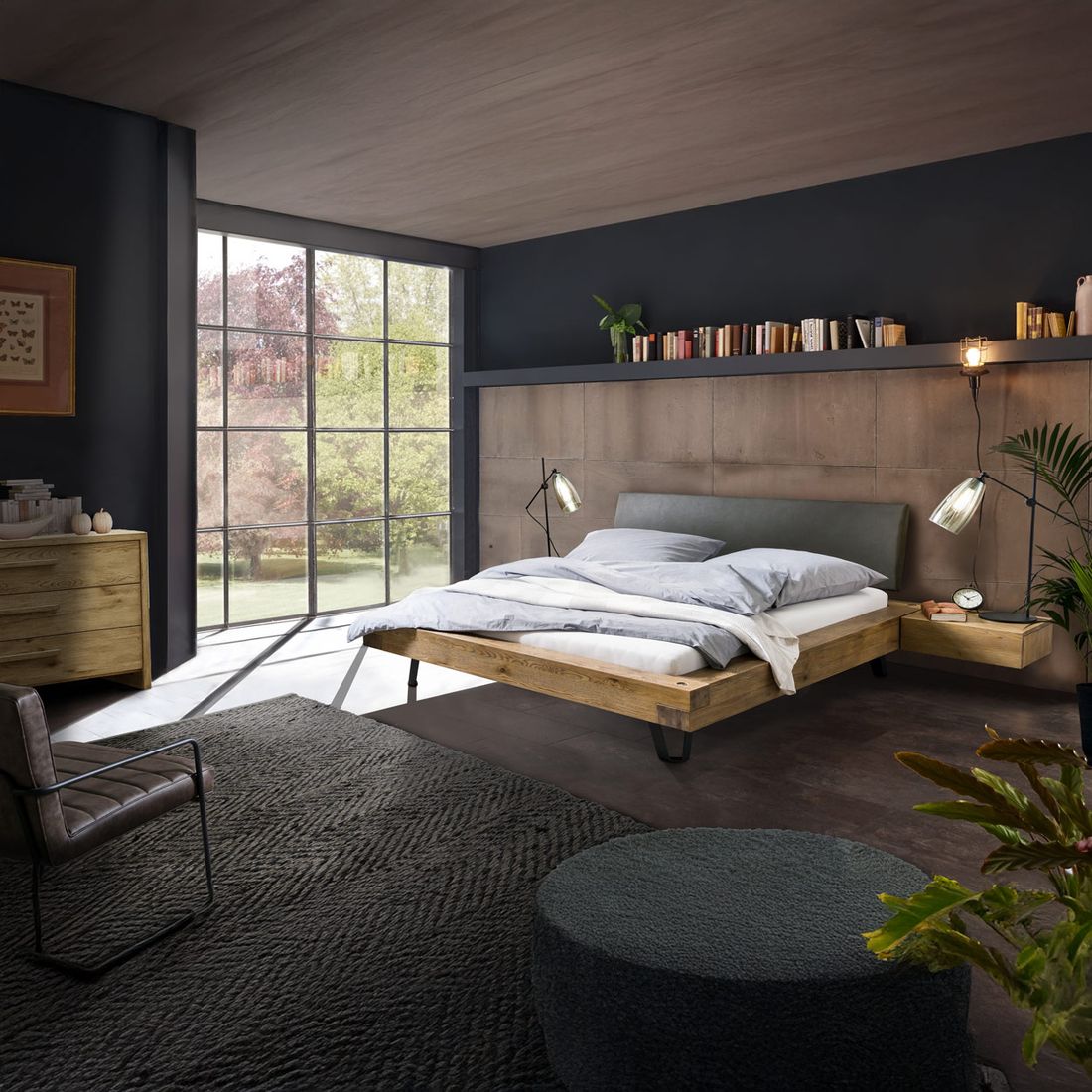 Balkenbett Anes Wildeiche Vintage Massivholz