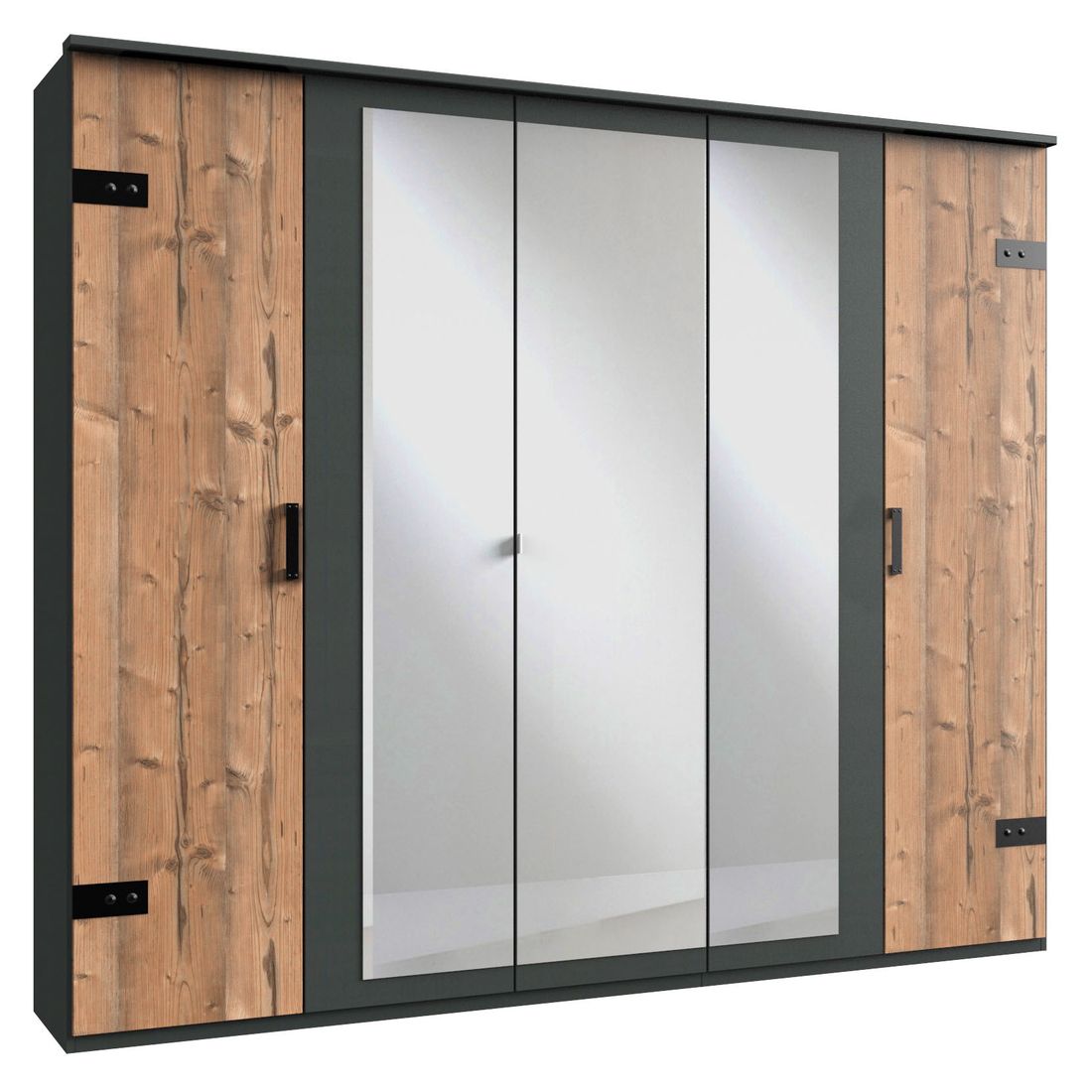 Drehtürenschrank Viano Eiche Dekor mit Spiegel 225x210cm