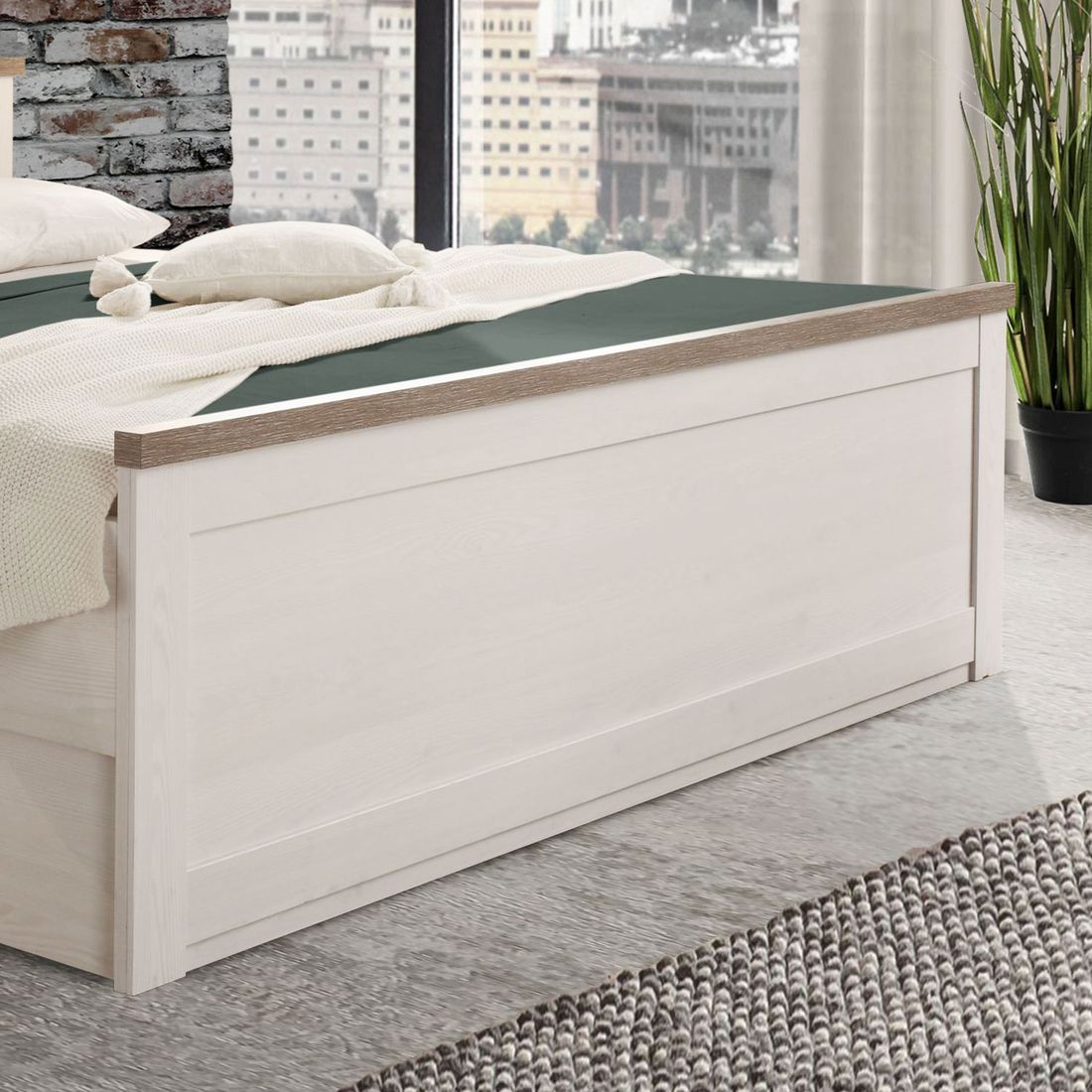 Bett Jordi Komfort Pinie Dekor mit Nachttischen und Schubkasten