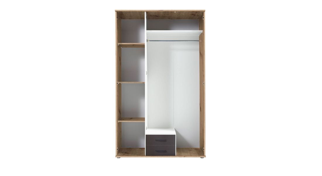 Drehtüren-Kleiderschrank Ponce mit Spiegel und Schubladen
