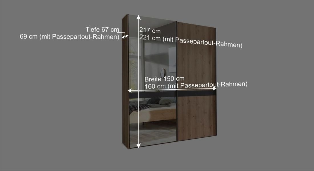 Schwebetüren-Kleiderschrank Lothas Eiche Dekor mit Spiegel