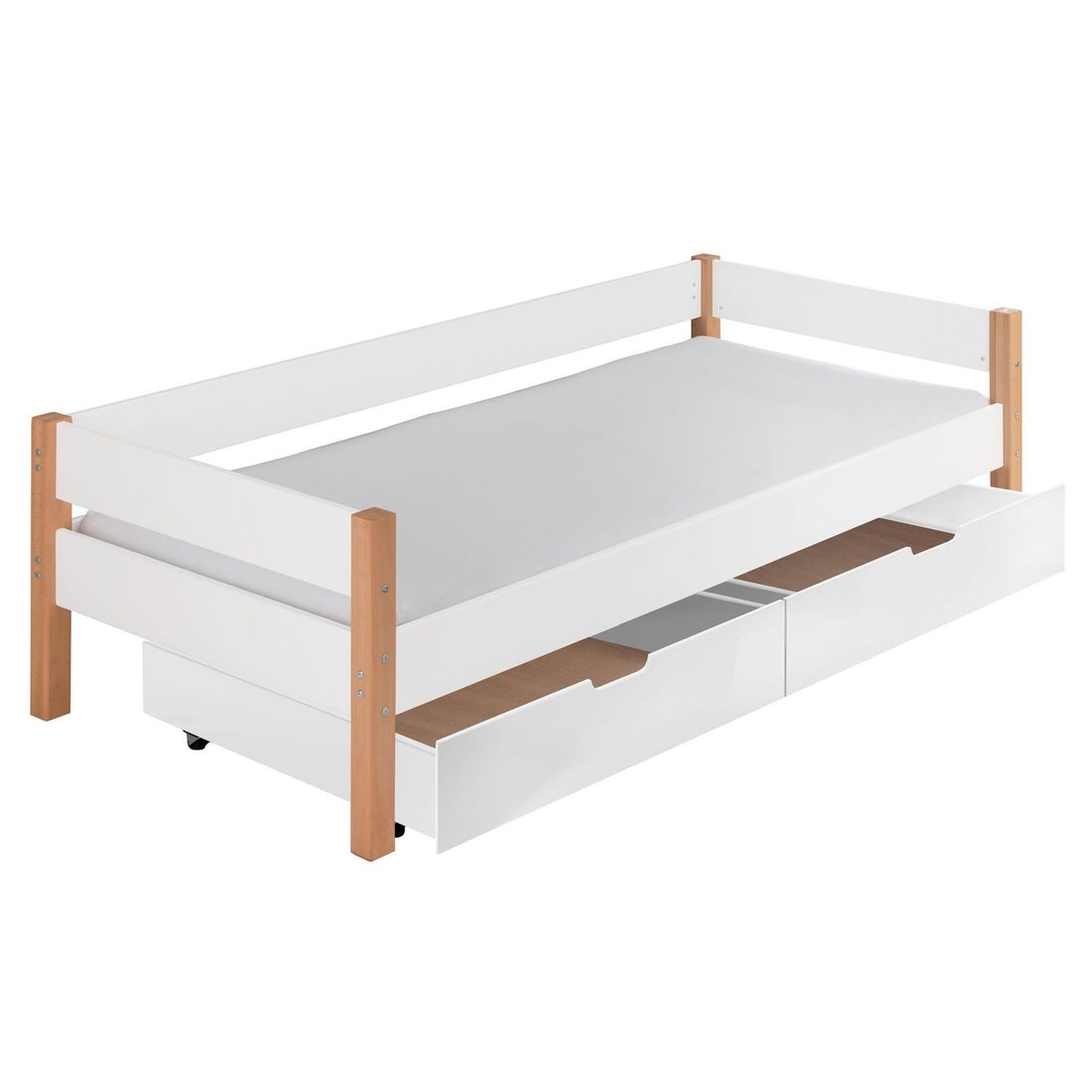 Bett Kids Nordic Buche teilmassiv mit Lattenrost und Schubkasten