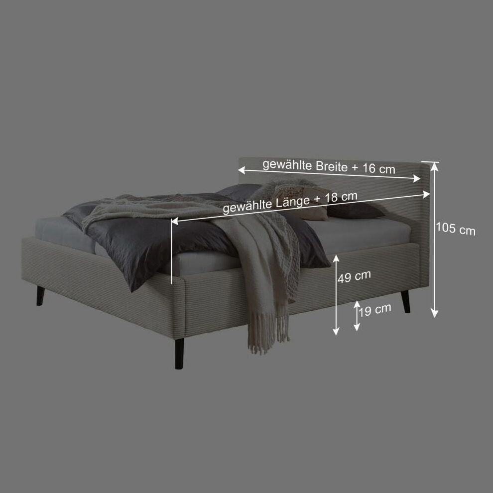 HOMELIV. Polsterbett Calypso Komfort Cord mit Bettkasten und Lattenrost